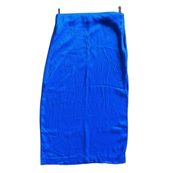 Zara Midi Skirt Womens Size Small Satin Side Slit Spotted Polka Dot Royal Blue - Picture 2 of 12